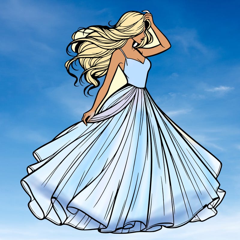 realistic woman with dress flowing in the wind