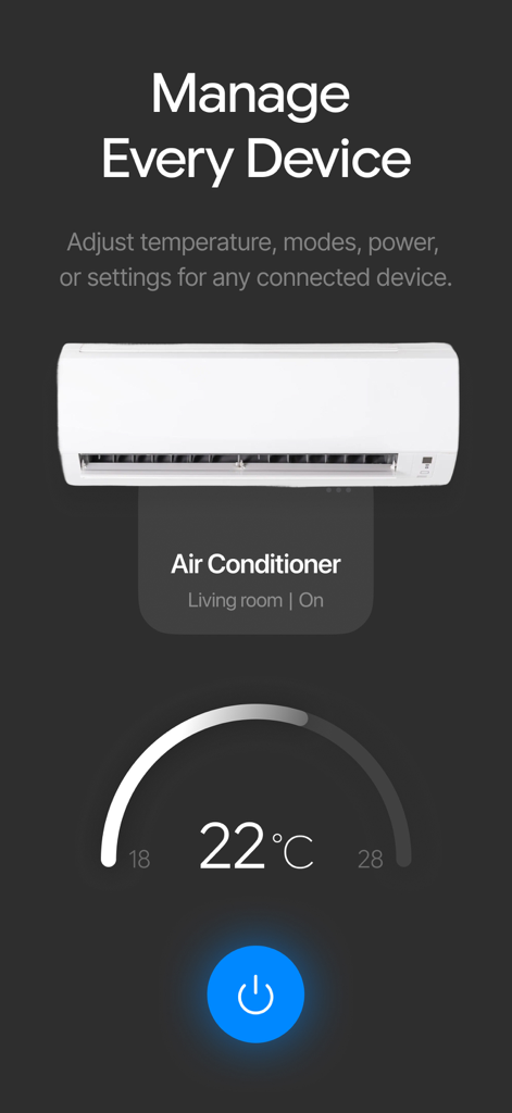 Interfaz de una aplicación móvil para controlar un aire acondicionado inteligente en la sala de estar
