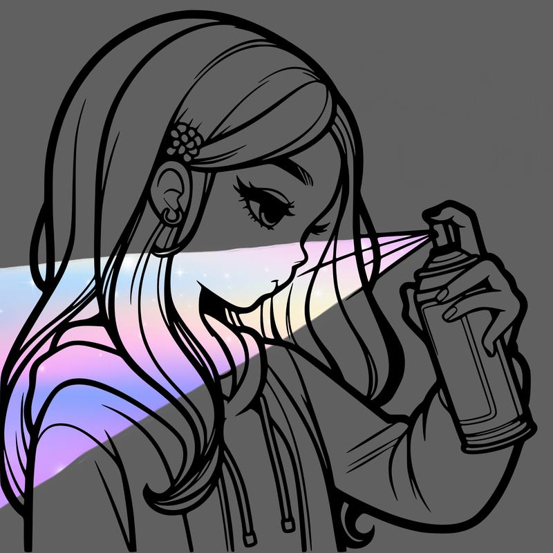 a realistic girl spray painting