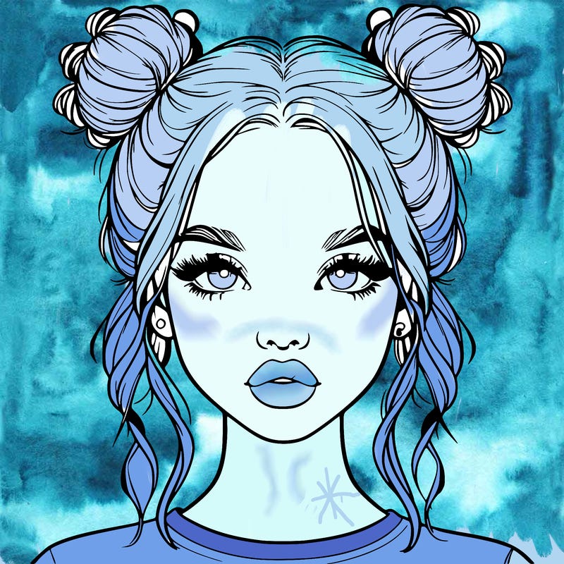 realistic girl with two buns in hair and lips