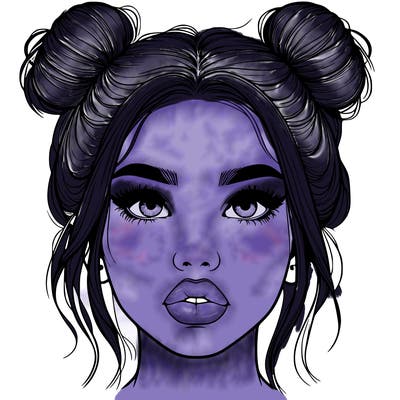 realistic girl with two buns on her hair and lips