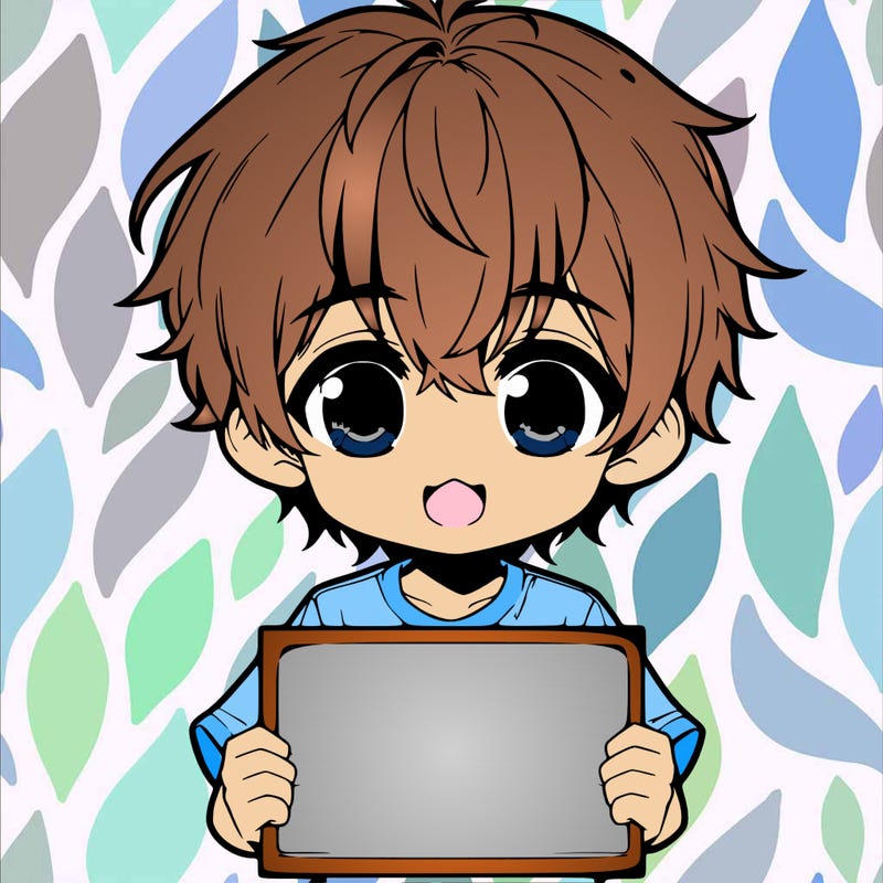 anime baby boy holding blank sign in front of him