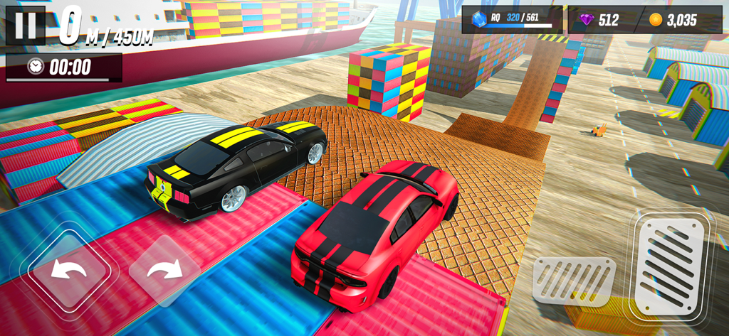 Car Crash Games - derby,beamng - Black and red muscle cars on shipping containers in an extreme car stunt game