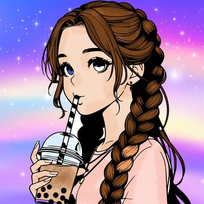 realistic girl with braided hair drinking boba
