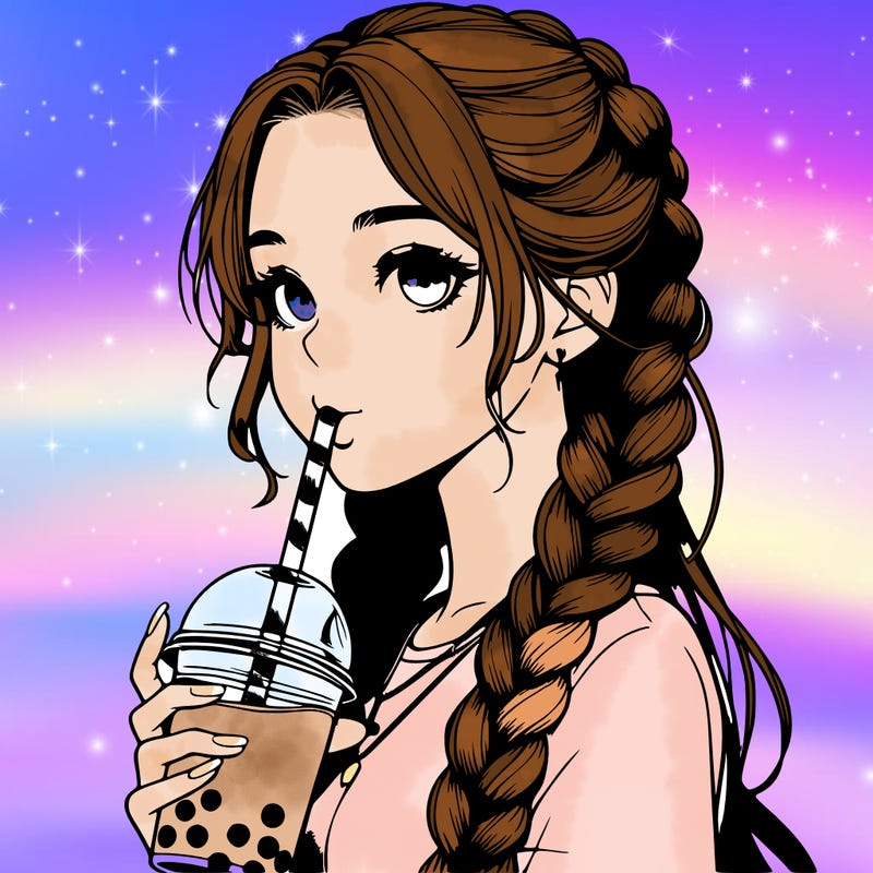 realistic girl with braided hair drinking boba