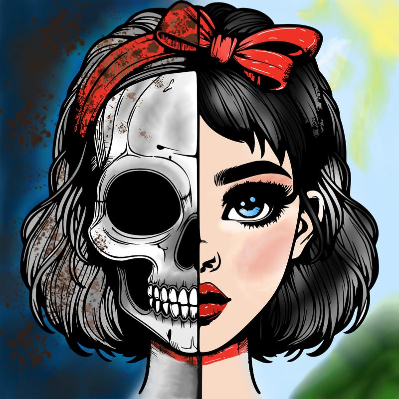 realistic girl with half skull mask