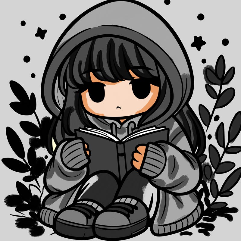 girl in oversized hoodie reading a book