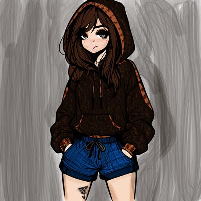 realistic girl in shorts and hoodie