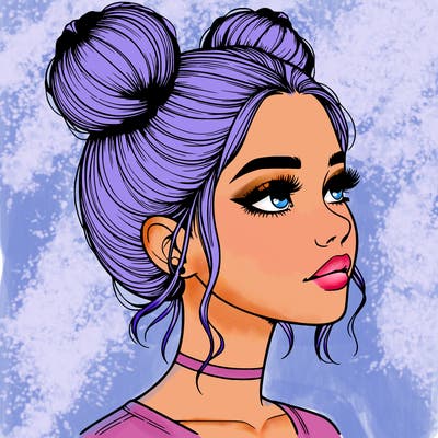 realistic girl with buns on the top of her head