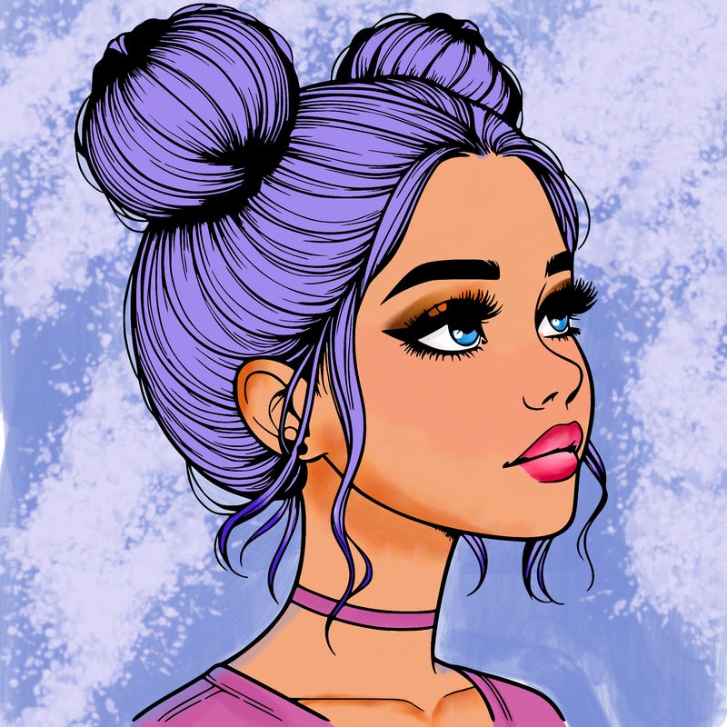 realistic girl with buns on the top of her head