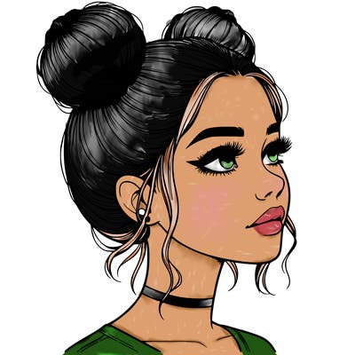 realistic girl with buns on the top of her head