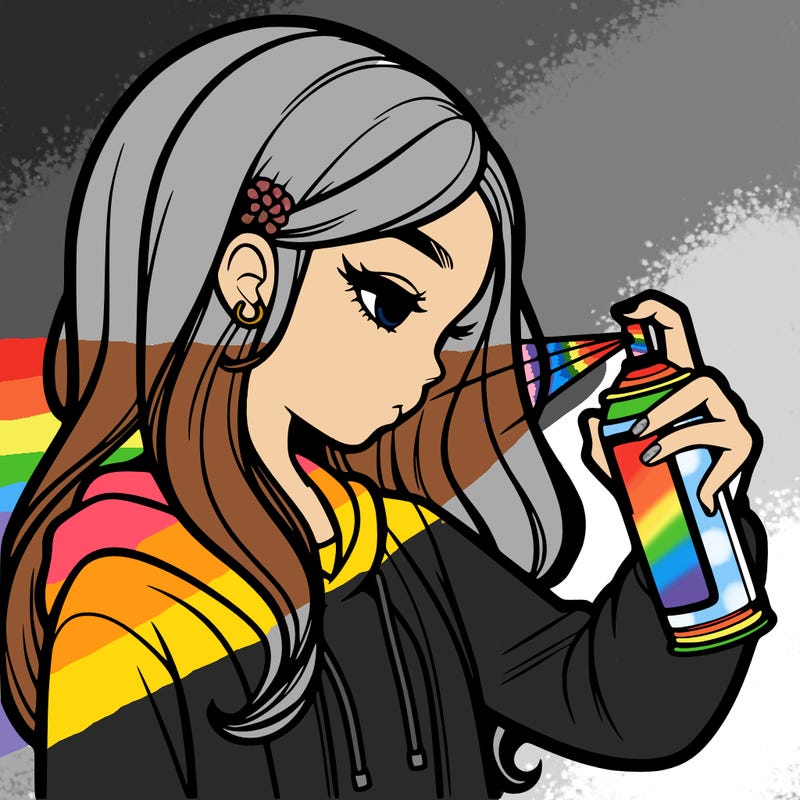 a realistic girl spray painting