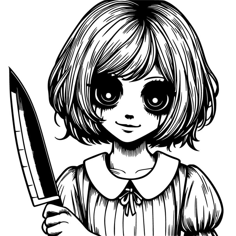 a creepy realistic girl with a knife