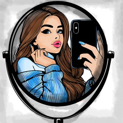 realistic girl taking mirror selfie beautiful