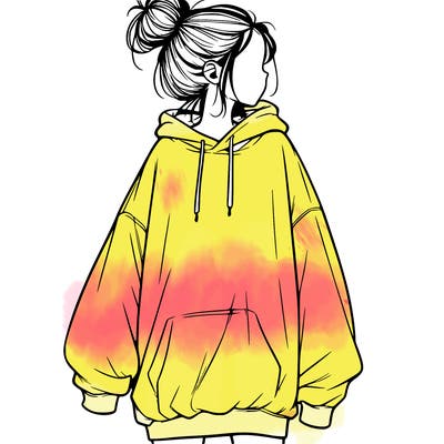 realistic girl with a oversized sweatshirt on and a bun
