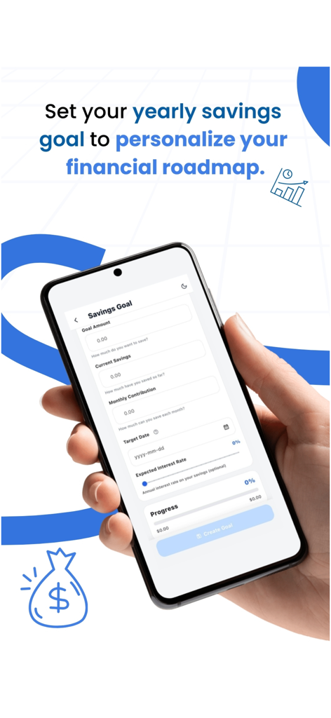 Budget and Financial Planner - Savings goal setup screen on the Budget and Financial Planner app