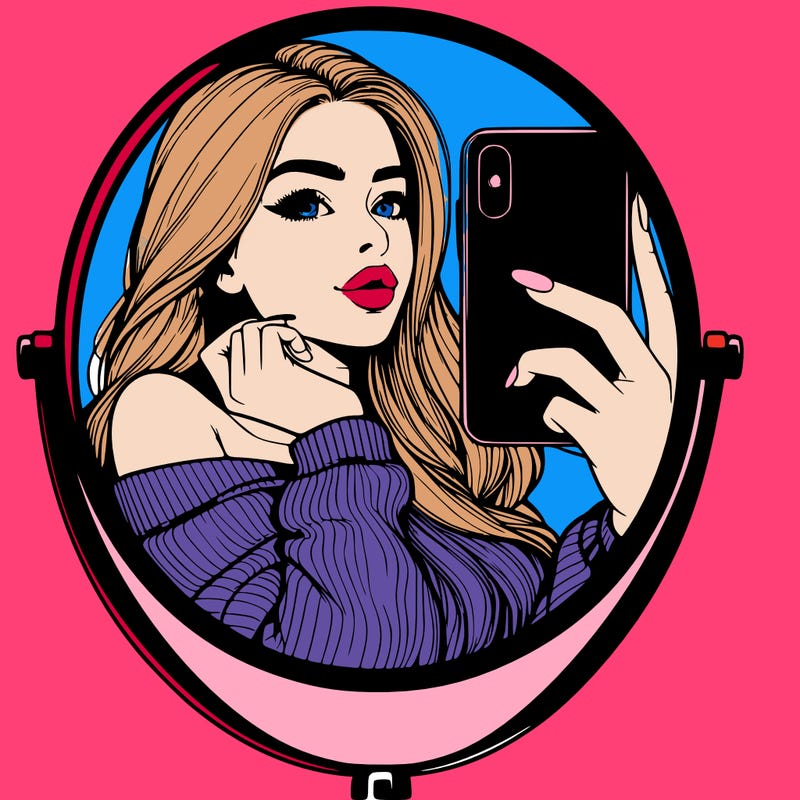 realistic girl taking mirror selfie beautiful