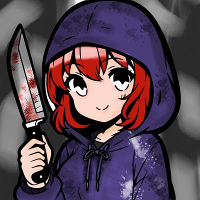 a anime girl wearing a hoodie holding a knife