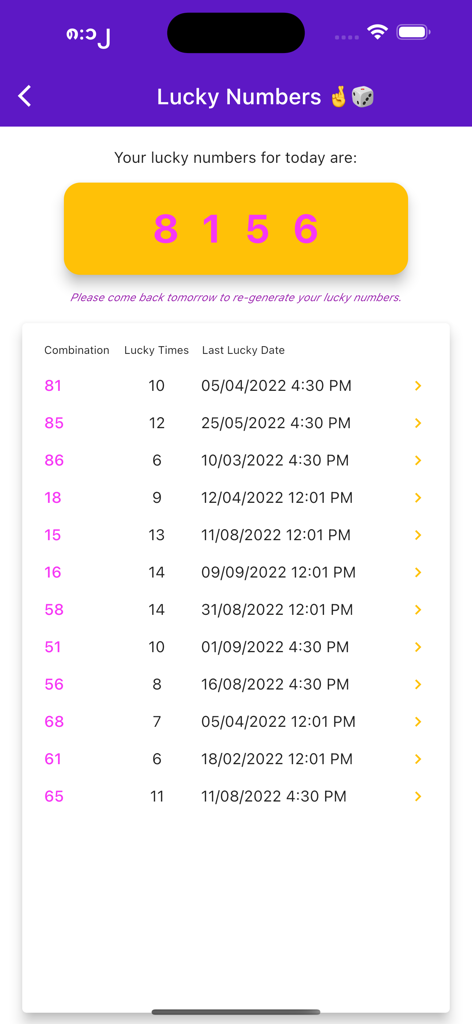 MM 2D3D - MM 2D3Dアプリのスクリーンショット、毎日のラッキーナンバー予測と過去の組み合わせ頻度を表示