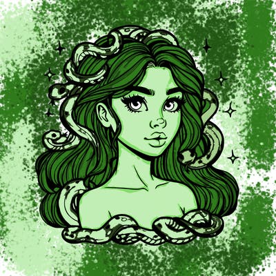 realistic girl with snakes as hair