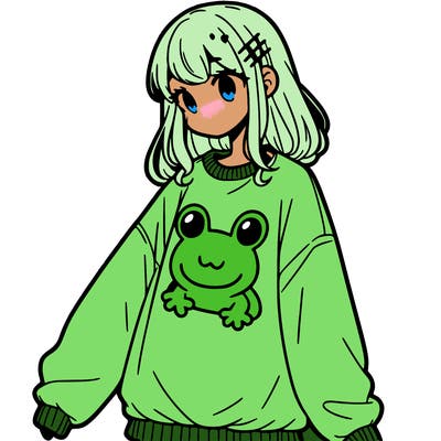 girl wearing frogging sweatshirt