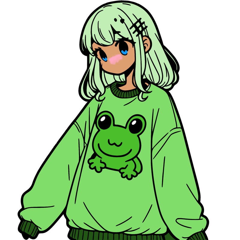 girl wearing frogging sweatshirt