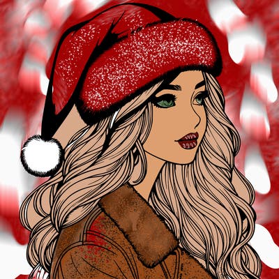 realistic girl in santa hat