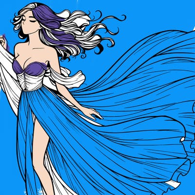 realistic woman in dress flowing the the wind