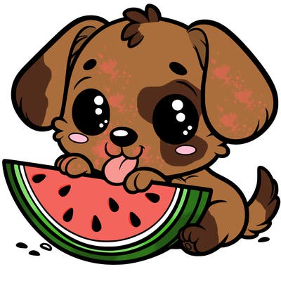 puppy eating watermelon