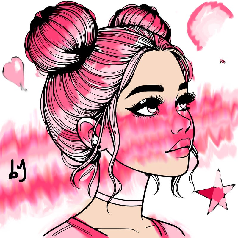 realistic girl with buns on the top of her head