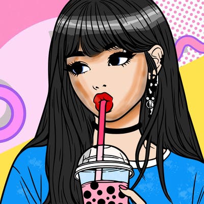 aesthetic realistic girl drinking boba