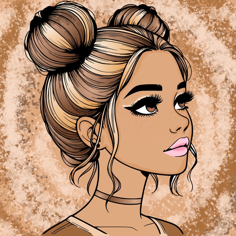 realistic girl with buns on the top of her head