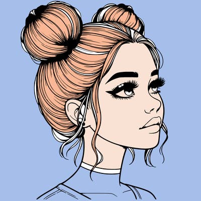 realistic girl with buns on the top of her head