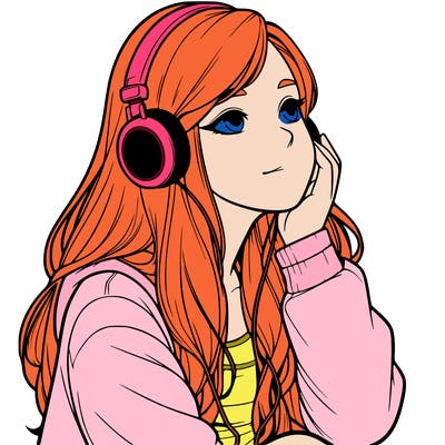 realistic girl listening to music