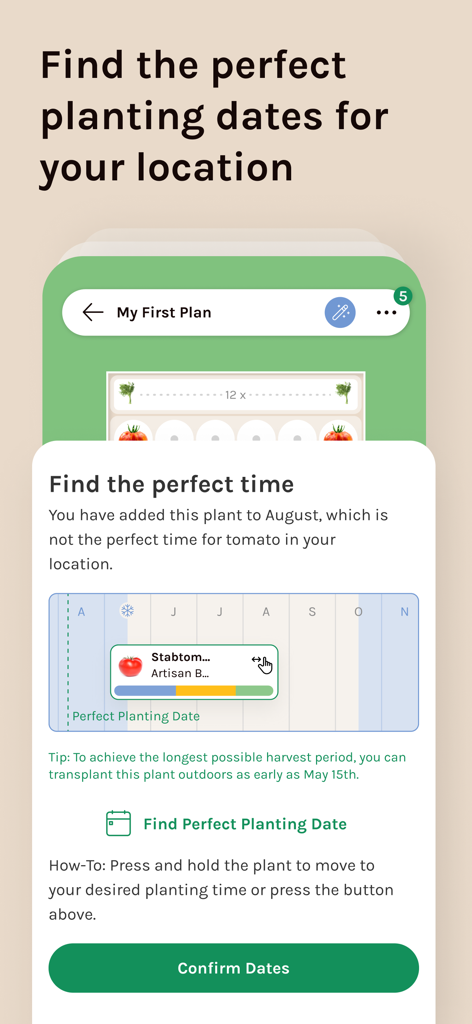 Garden Planner by Fryd - 場所に基づいて最適な植え付け日を表示するガーデンプランナーインターフェース