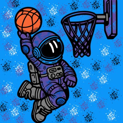 astronaut dunking basketball