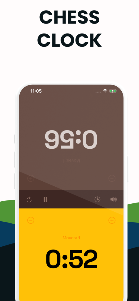 Chess Timer - Chess Clock - Mobile chess clock app interface showing two countdown timers for competitive play