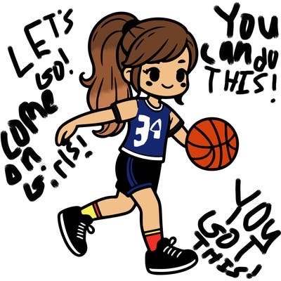 girl dribbling a basketball and she's wearing athletic shorts and a tshirt