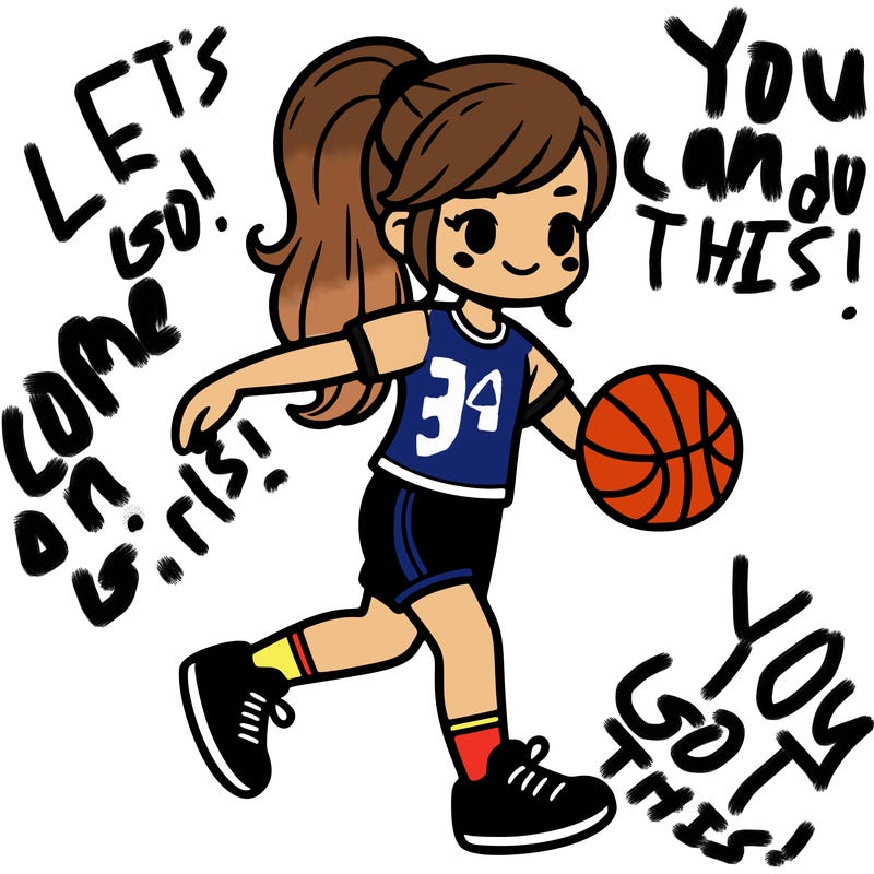 girl dribbling a basketball and she's wearing athletic shorts and a tshirt