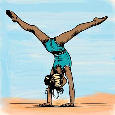 realistic gymnastic hand stand girl in four splits