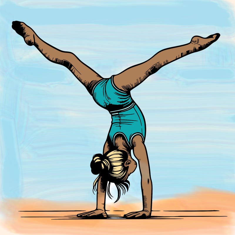 realistic gymnastic hand stand girl in four splits