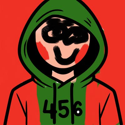 a person with non face waering a hoodie with a 456 symbol