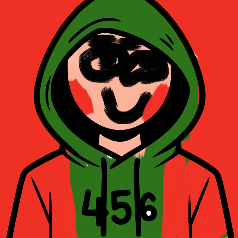 a person with non face waering a hoodie with a 456 symbol