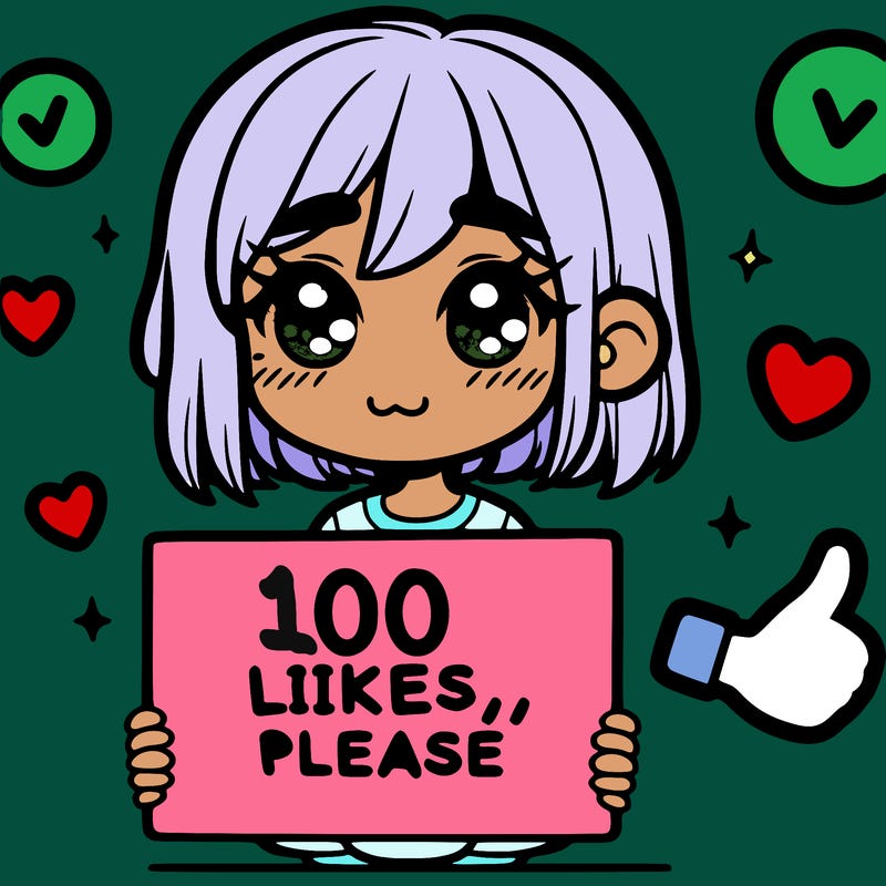 a girl with a sign saying 100 likes, please