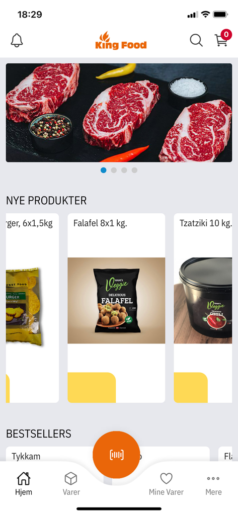 King Food App Startseite mit Großhandelsfleischprodukten und Lebensmittelangeboten für Unternehmen