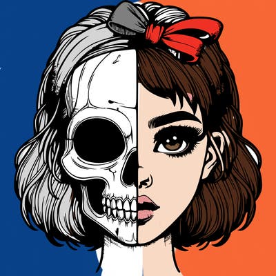 realistic girl with half skull mask