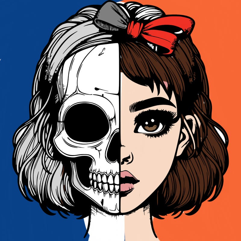 realistic girl with half skull mask