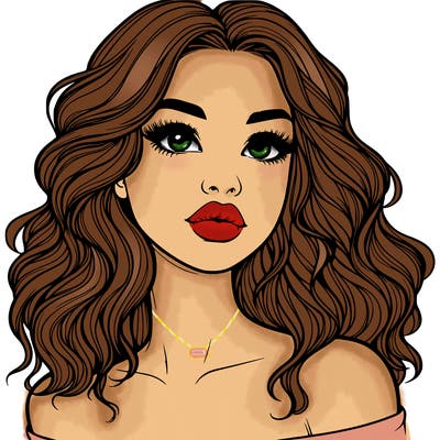 realistic girl with wavy hair and lips