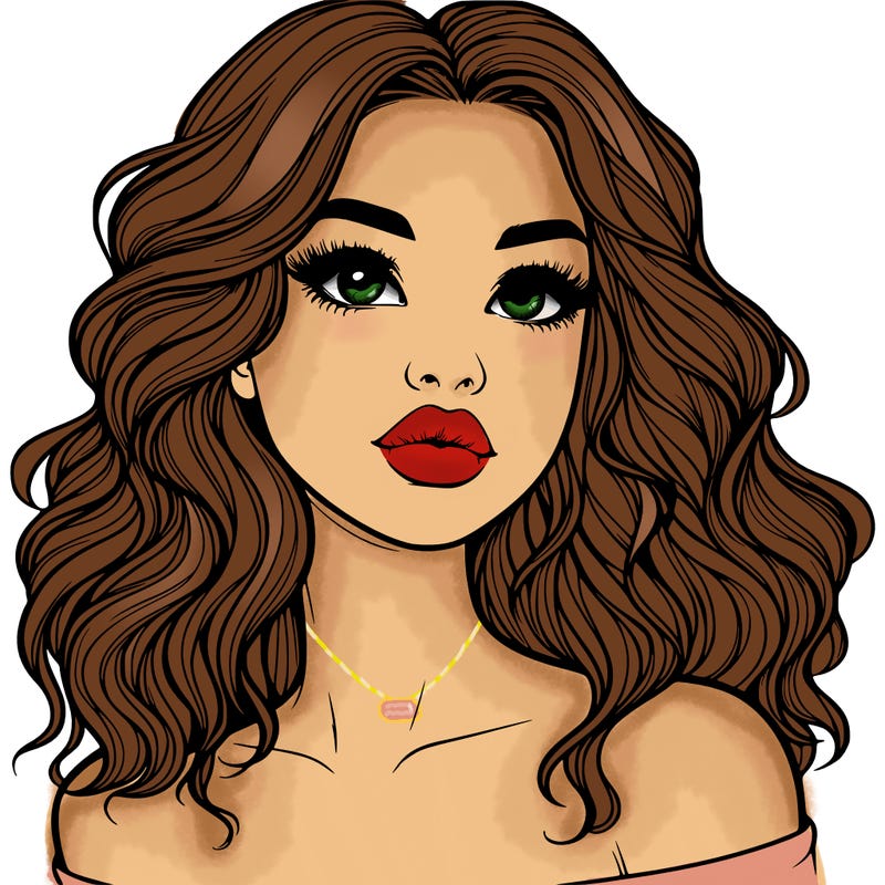 realistic girl with wavy hair and lips