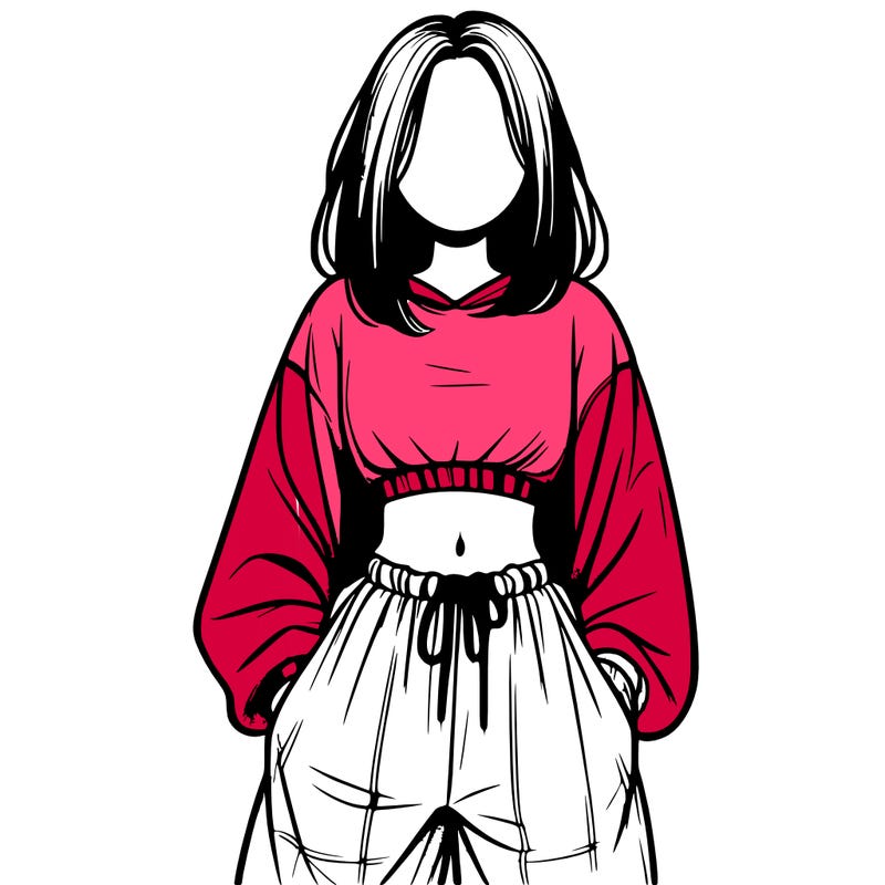 realistic girl faceless with baggy pants and a crop top